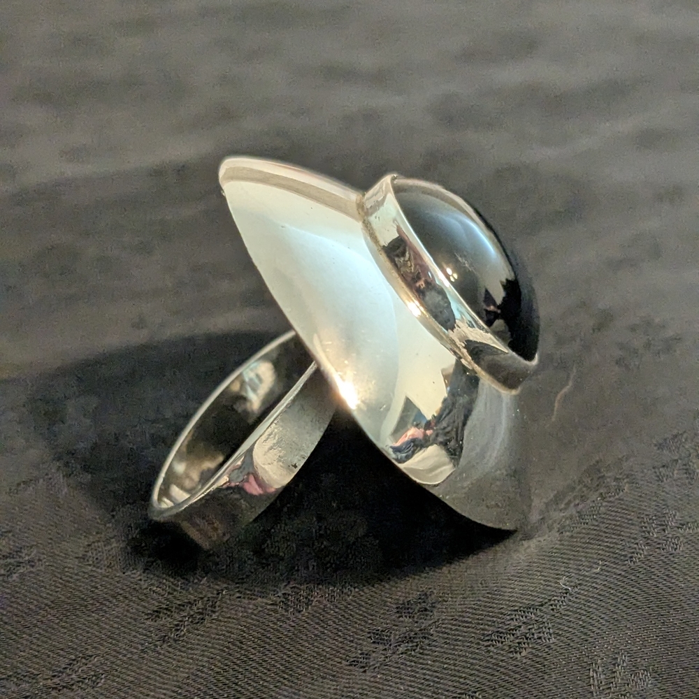 Large Statement Ring Onyx Sterling Unique Repurposed Upcycled Vintage Adjustable - Picture 3 of 10